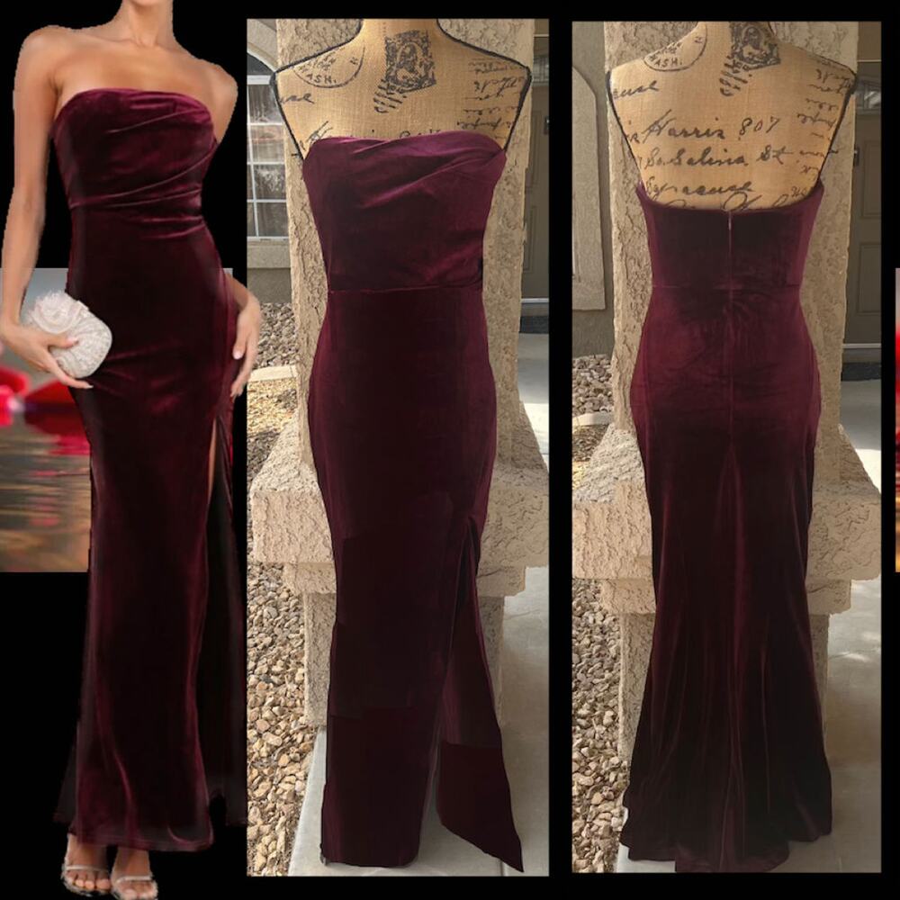 Lulus Plum Purple Velvet Strapless Perfectly Captivating Maxi Dress Size XL